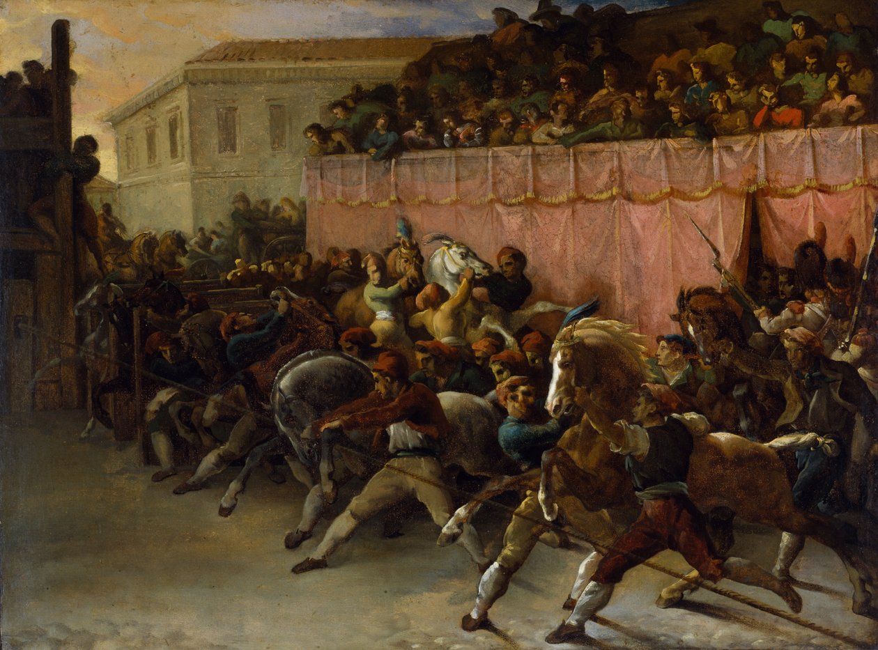 Reiterlose Rennpferde in Rom von Theodore Gericault