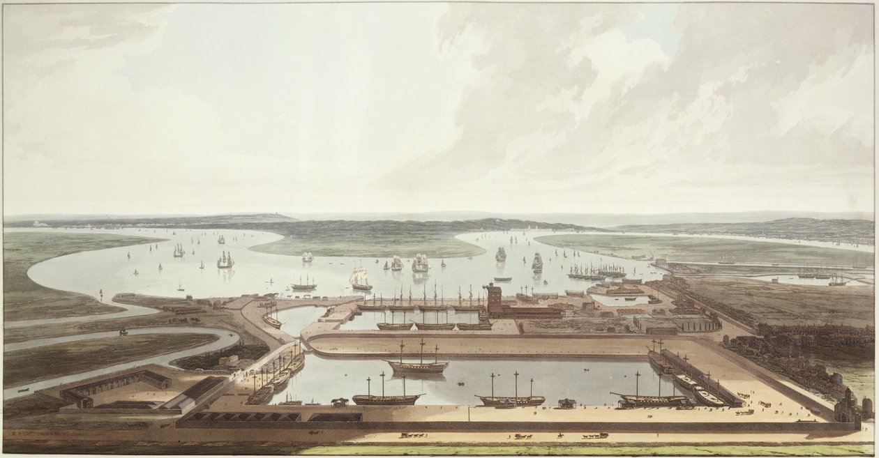 Blick auf die East India Docks, 1803 von Thomas und William Daniell