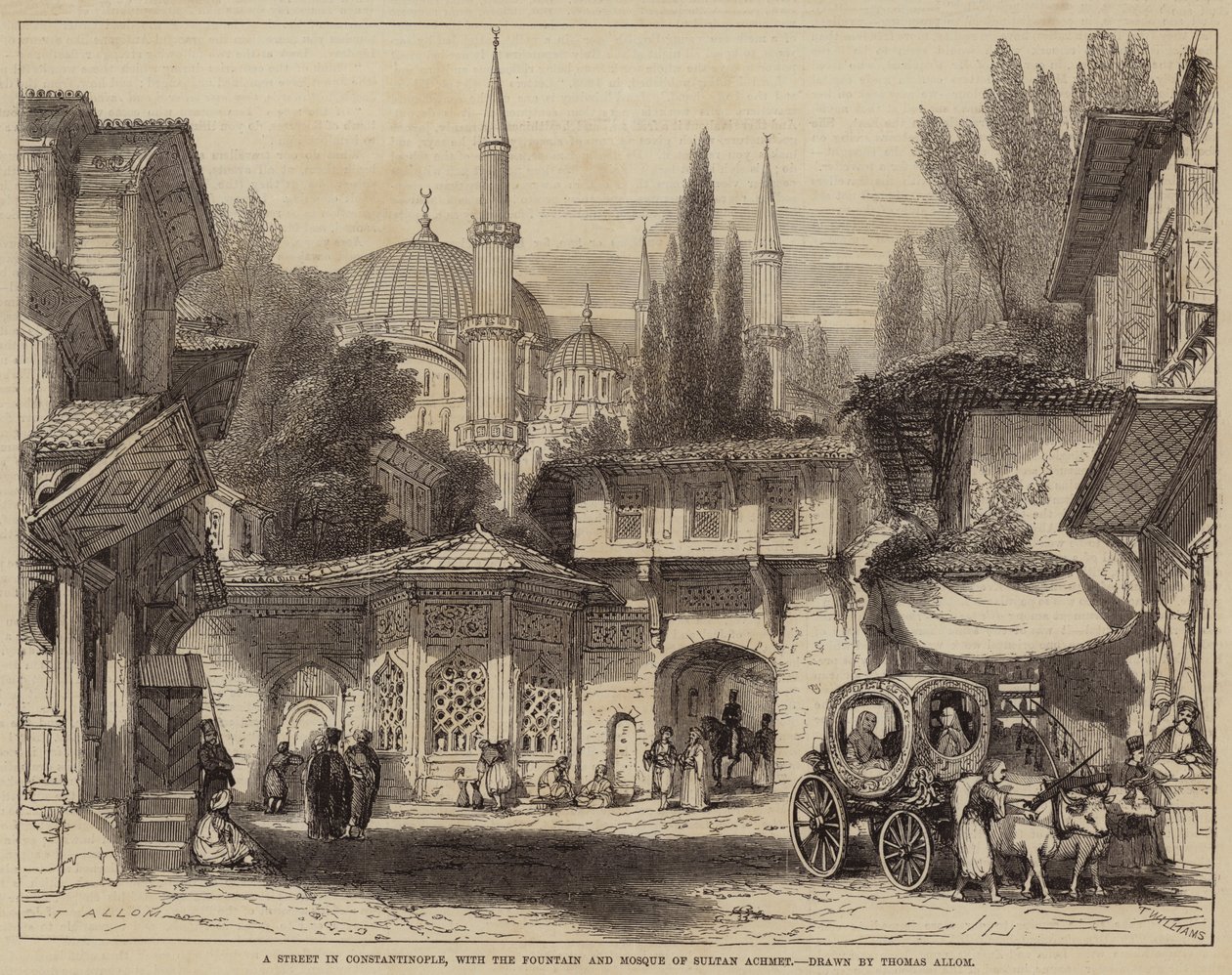 Eine Straße in Konstantinopel mit dem Brunnen und der Moschee von Sultan Achmet von Thomas Allom