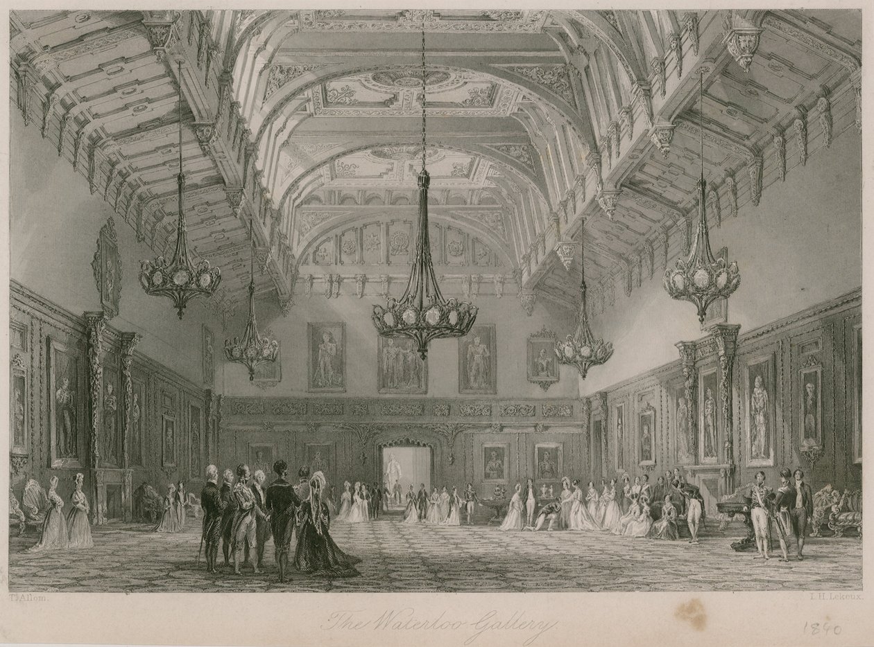 Die Waterloo-Galerie, Buckingham Palace. Veröffentlicht 1840 von Thomas Allom