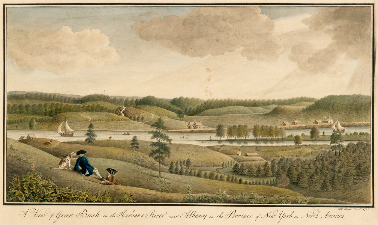 Ein Blick auf Greenbush am Hudson River in der Nähe von Albany, in der Provinz New York, 1766 von Thomas Davies