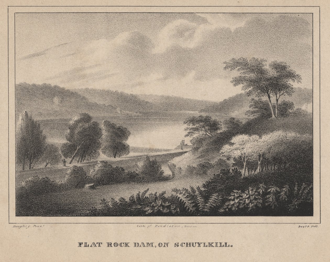 Flat Rock Dam, am Schuykill, graviert von Moses Swett, 1827 von Thomas Doughty