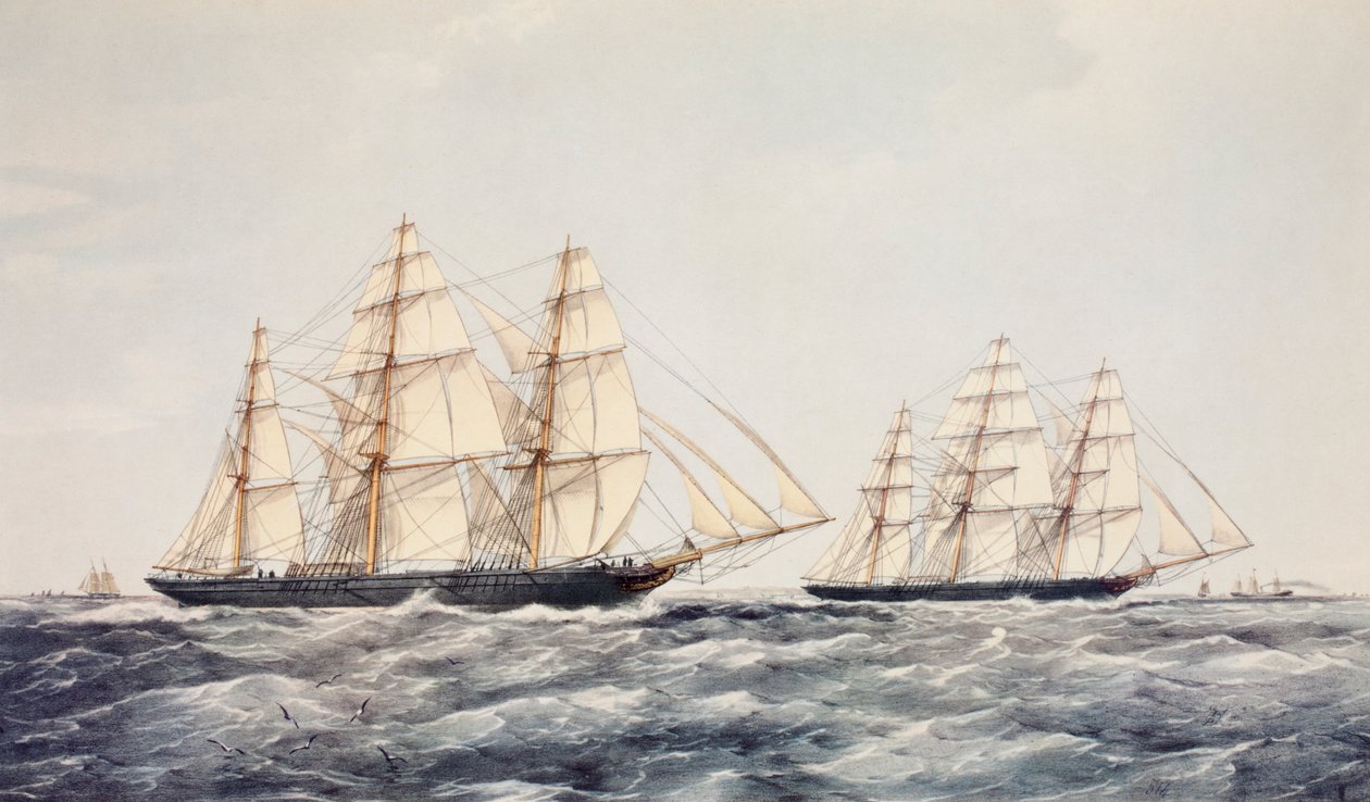 Die Teeklipper Taeping (links) und Ariel (rechts) im großen Teerennen von 1866, von China nach London von Thomas Goldsworth Dutton