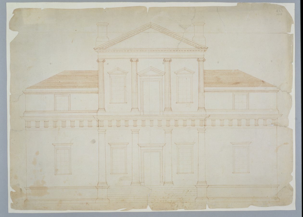 Monticello, Erste Version (Elevation), wahrscheinlich vor März 1771 von Thomas Jefferson