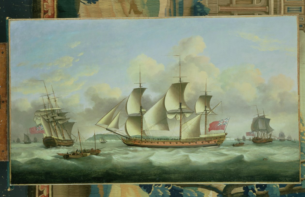Drei britische Fregatten vor der Küste, 1782 von Thomas Luny