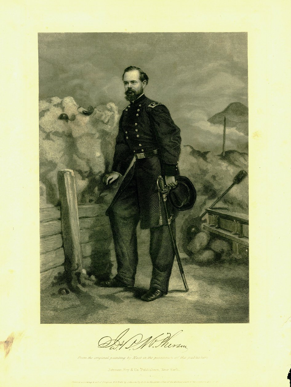Druck von Gen. McPherson in Uniform mit einem Schwert von Thomas Nast