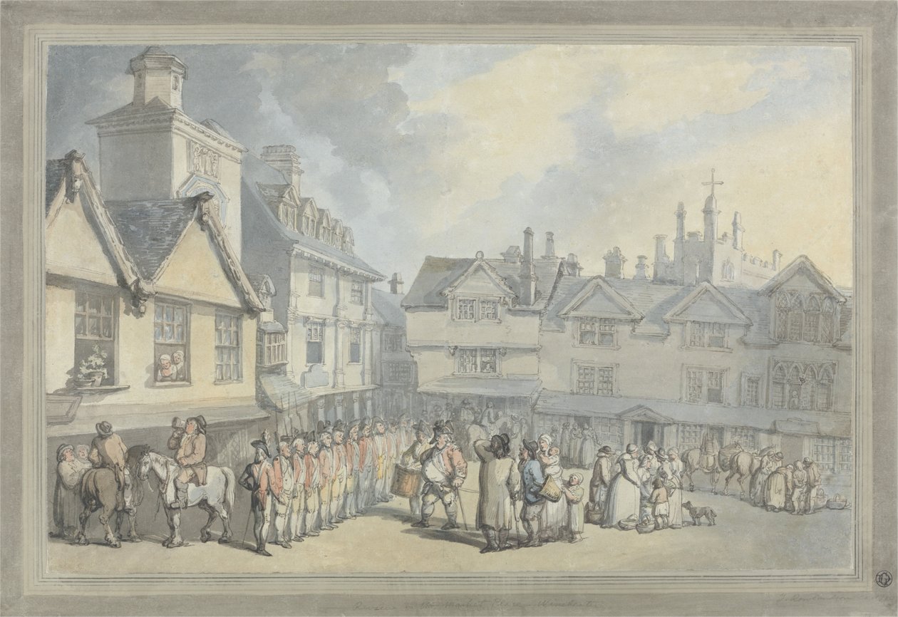Eine Parade auf einem Marktplatz von Thomas Rowlandson