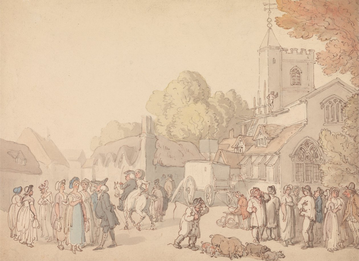 Dorfszene vor einer Kirche von Thomas Rowlandson