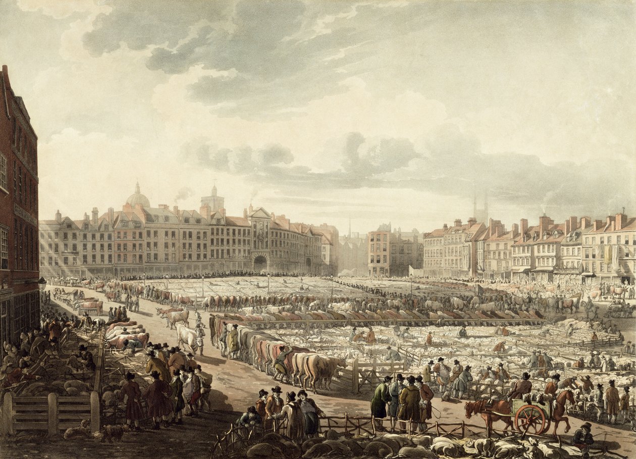 Vogelperspektive des Smithfield-Marktes von Thomas Rowlandson