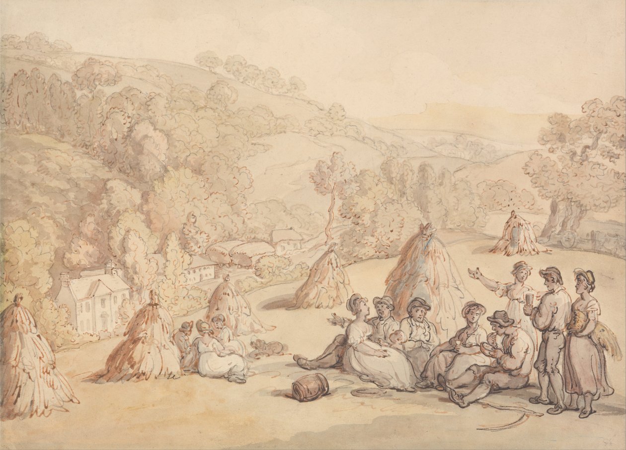 Erntearbeiter ruhen sich auf einem Kornfeld aus von Thomas Rowlandson