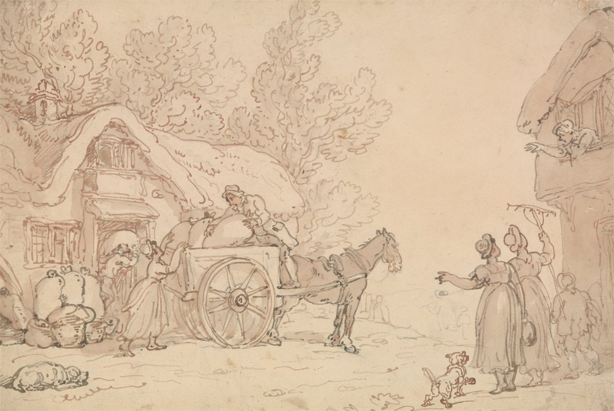 Säcke auf einen Wagen laden von Thomas Rowlandson