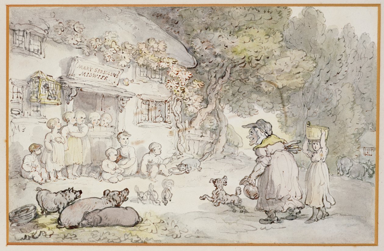 Mary Spriggens, die Hebamme von Thomas Rowlandson