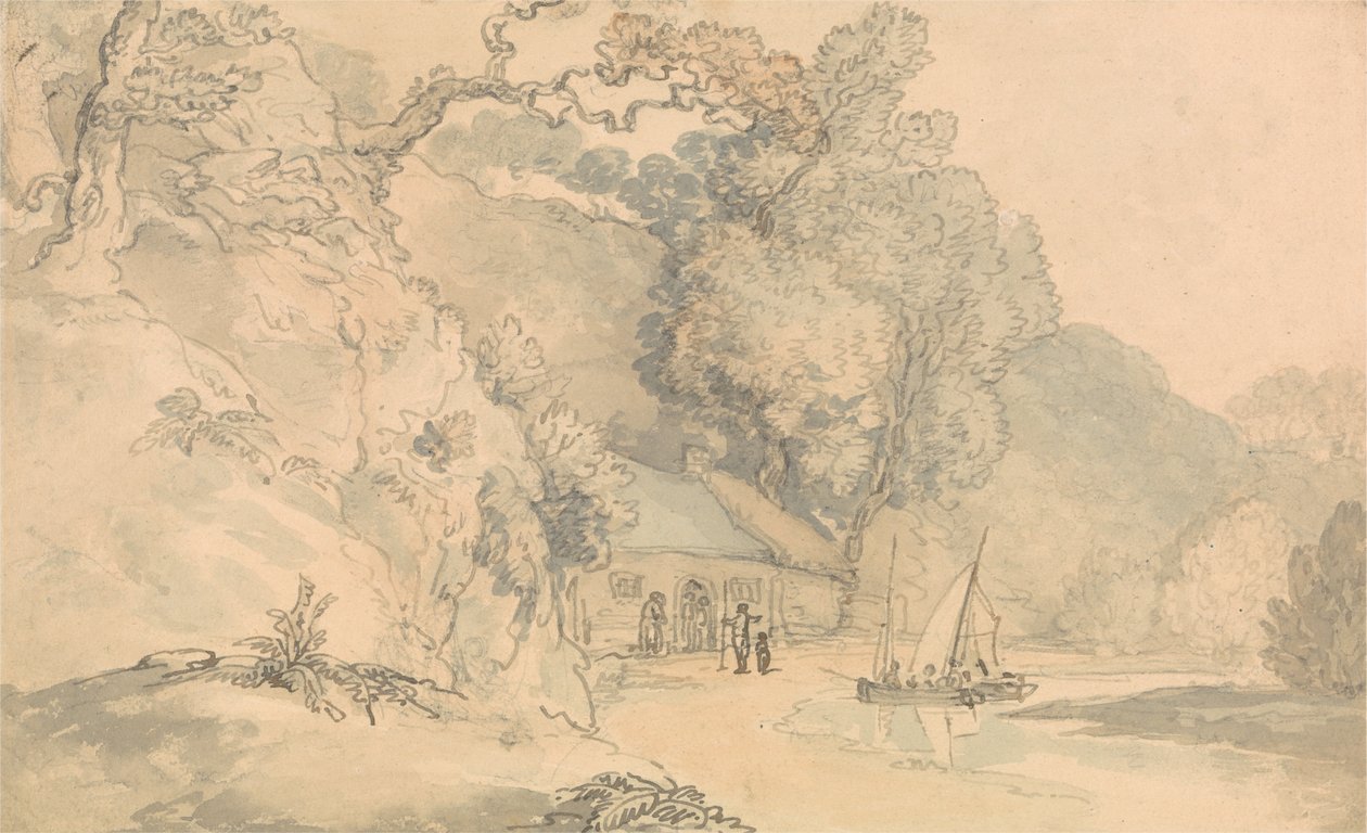 Flussszene mit kleinen Booten von Thomas Rowlandson