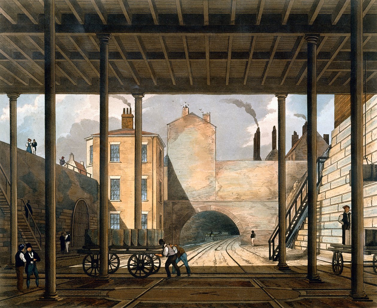 Lagerhäuser am Ende des Tunnels in Richtung Wapping, Platte 9 aus 