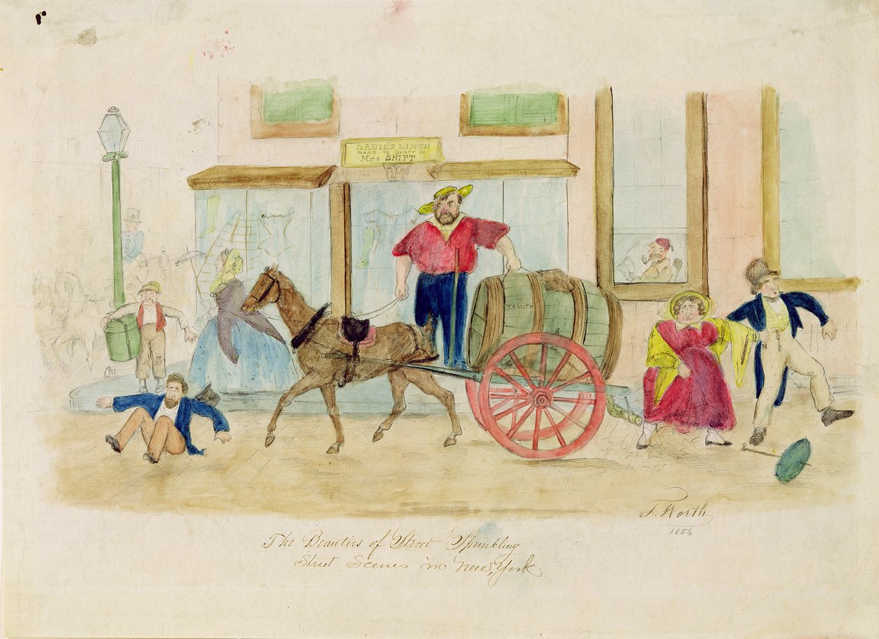 Die Schönheiten der Straßenbewässerung, New York City, 1856 von Thomas Worth