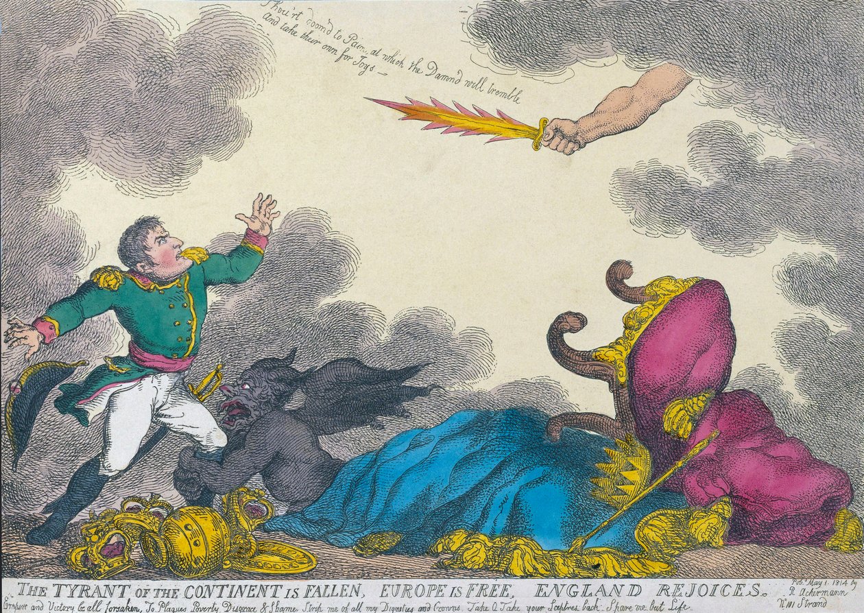 Karikatur zur Abdankung Napoleons 1814 von Thomas (after) Rowlandson
