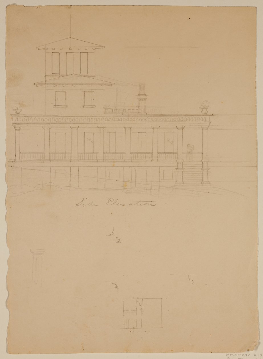 Seitenansicht der vorgeschlagenen Villa in Catskill von Thomas Cole
