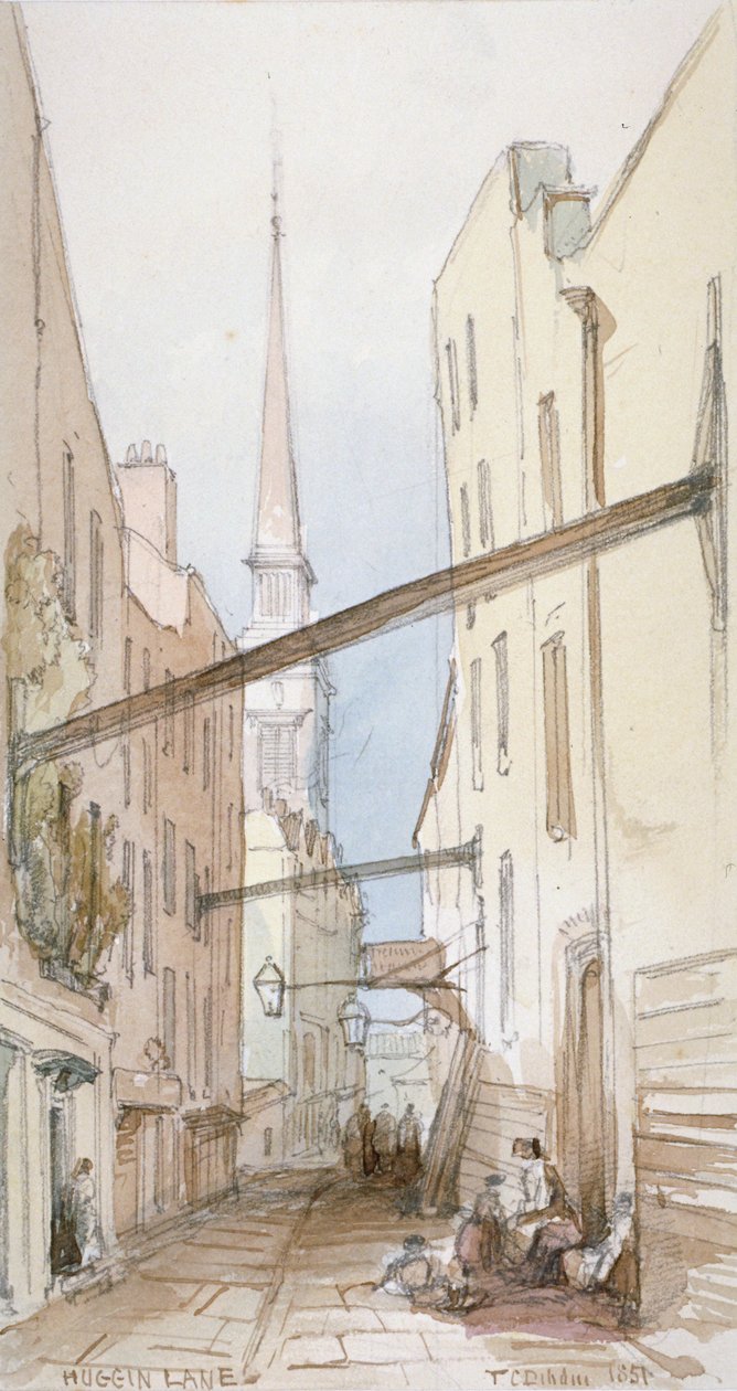 Huggin Lane, City of London, 1851 von Thomas Colman Dibdin