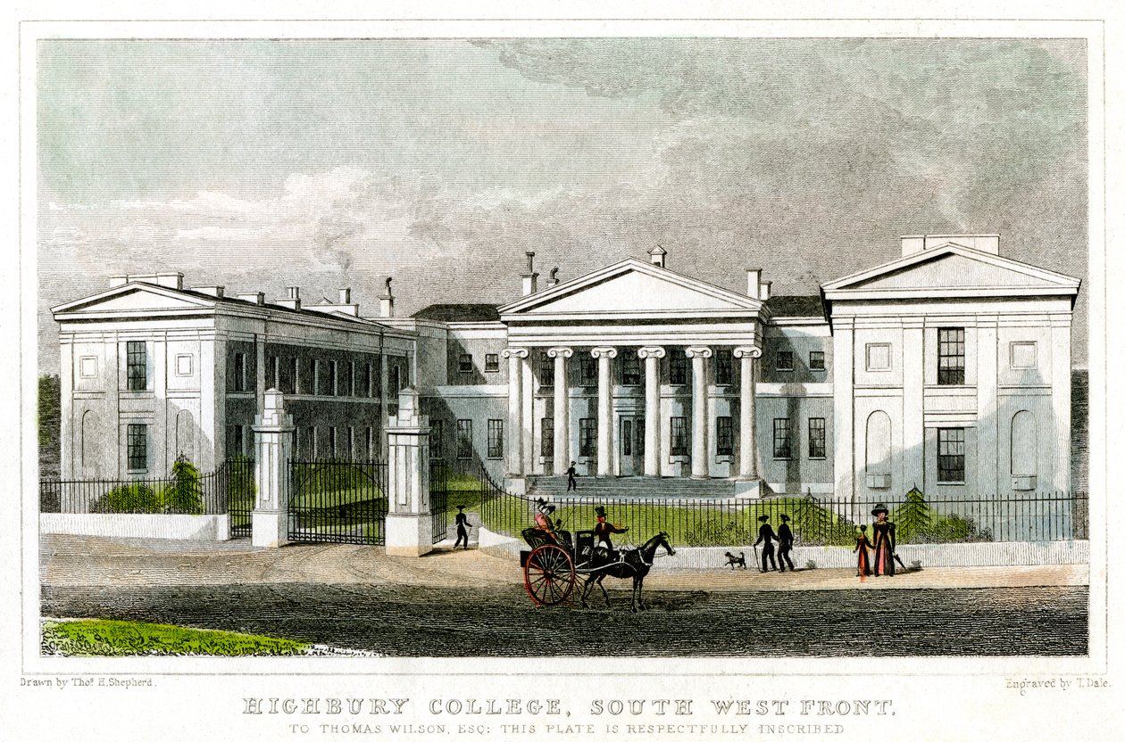 Highbury College, Südwestfront, Islington, London, 1827 von Thomas Dale