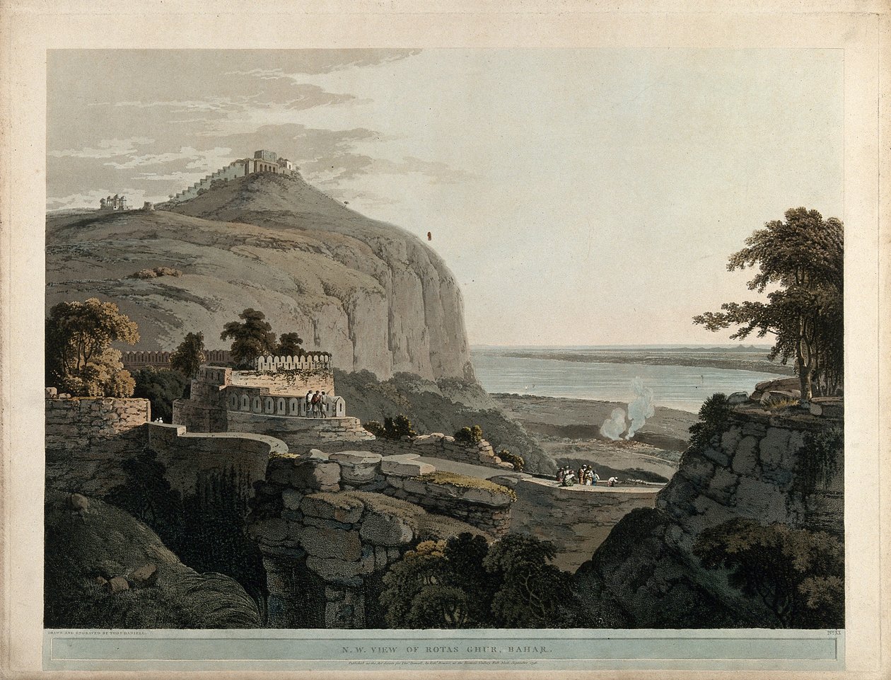 N.W. Ansicht von Rotas Ghur, Bahar von Thomas Daniell