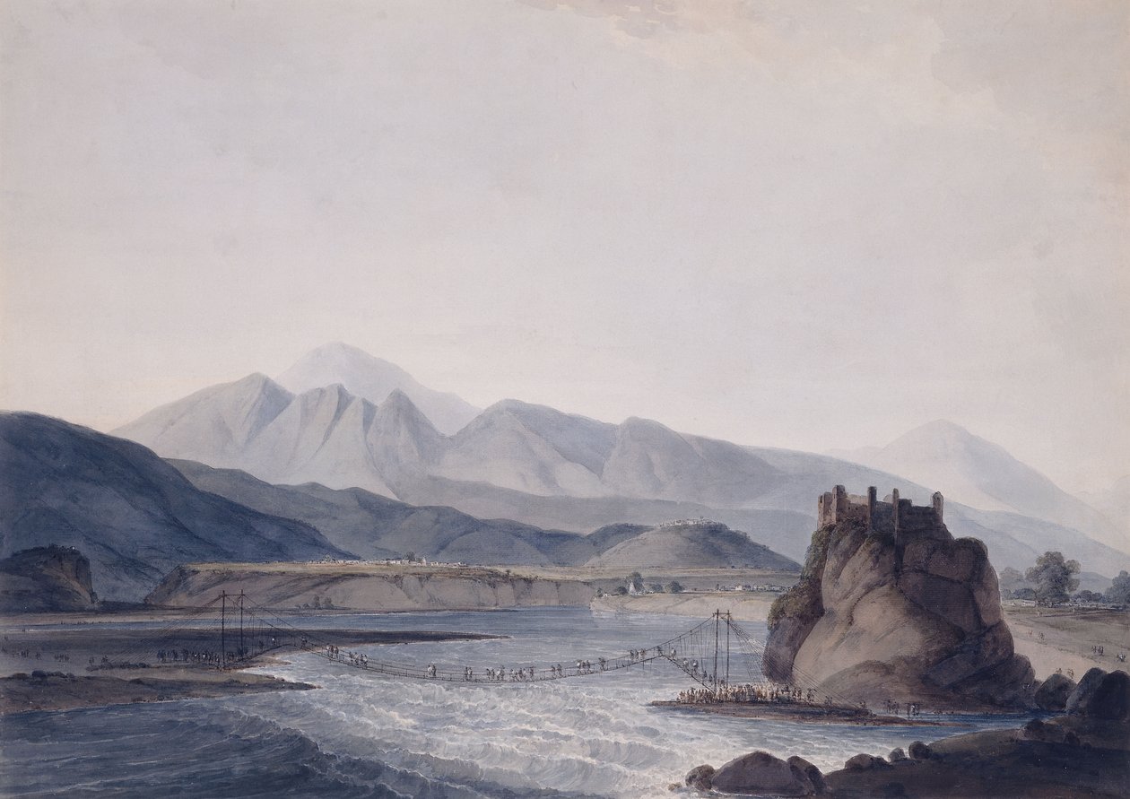 Die Seilbrücke, Srinagar, Garhwal, Uttar Pradesh von Thomas Daniell