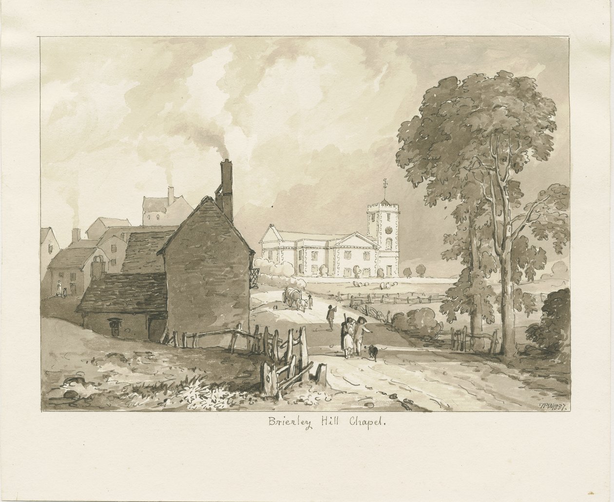 Brierley Hill Kapelle (Sepia-Zeichnung) von Thomas Peploe Wood