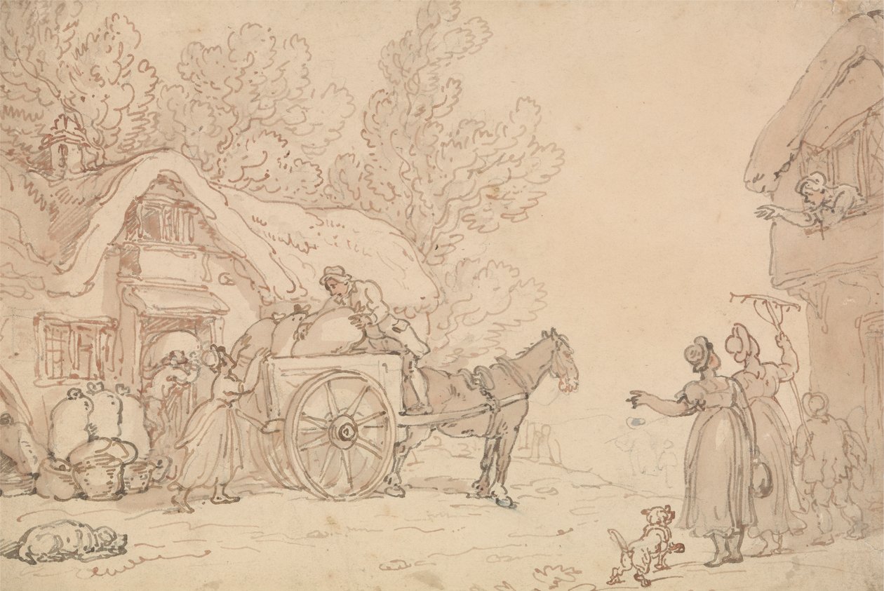 Säcke in einen Wagen laden von Thomas Rowlandson