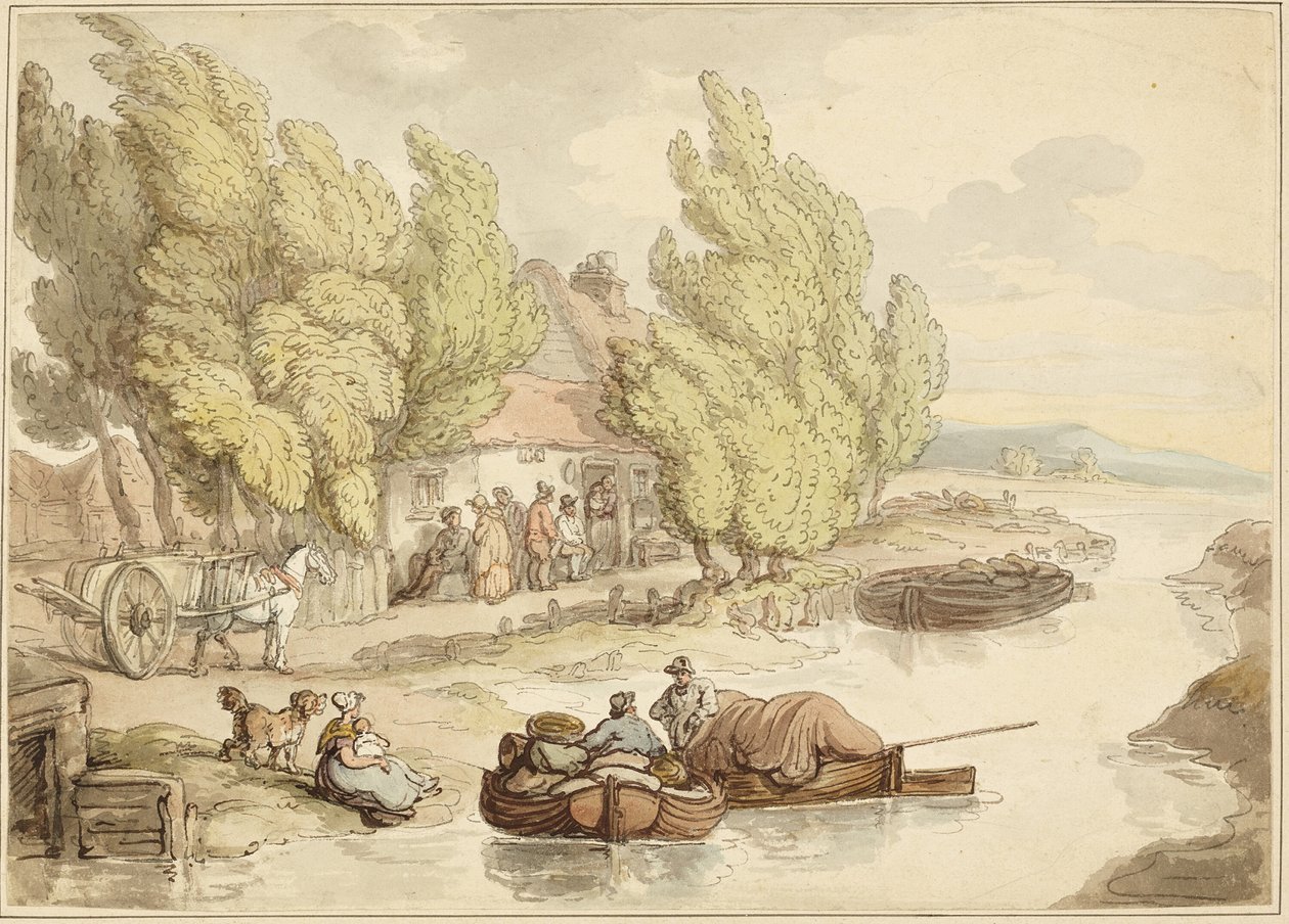 Dorf am Fluss von Thomas Rowlandson