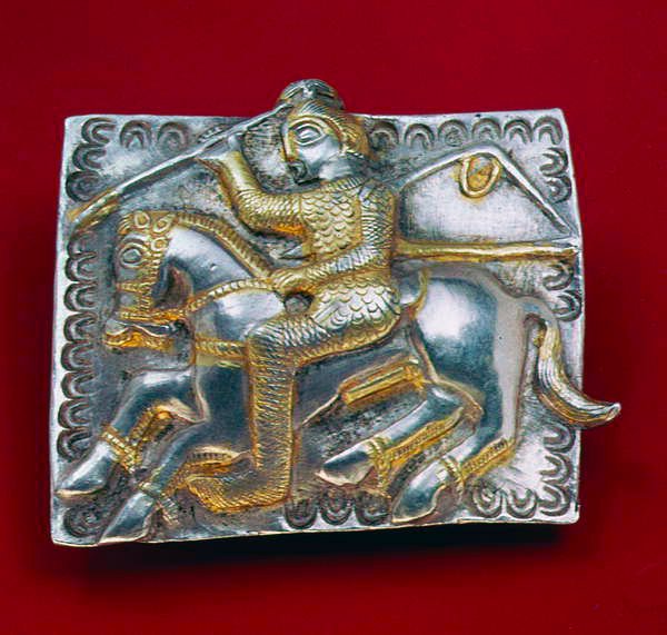 Plakette mit Krieger, ca. 400-350 v. Chr. von Thracian