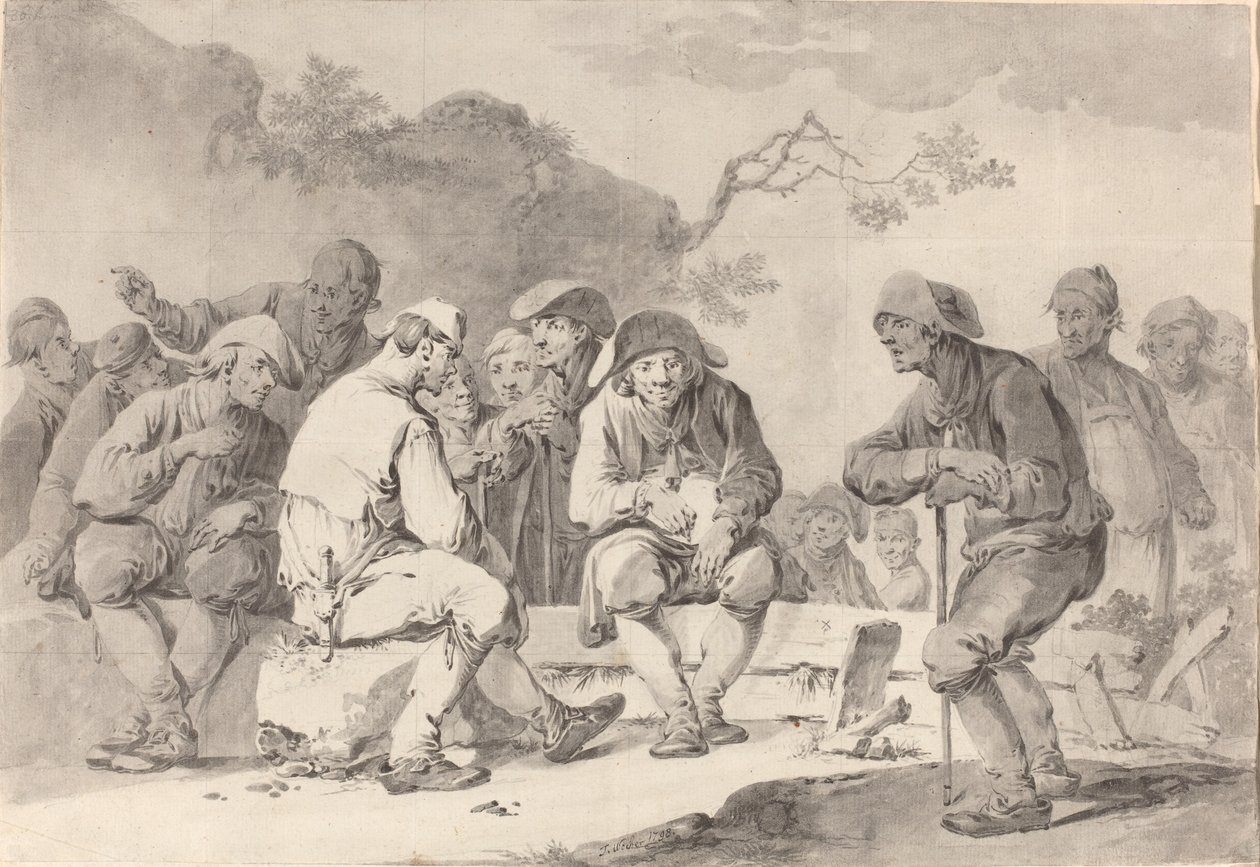 Selbstporträt mit Landvolk aus Appenzell, 1798 von Tiberius Dominikus Wocher