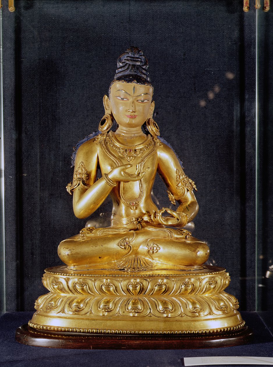 Adibuddha Vajrasattva im Meditationssitz, 15.-16. Jahrhundert (vergoldete Bronze) von Tibetan School