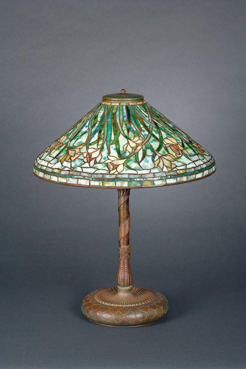 Tischlampe mit grünem Narzissenschirm, ca. 1898-1905 von Tiffany und Company