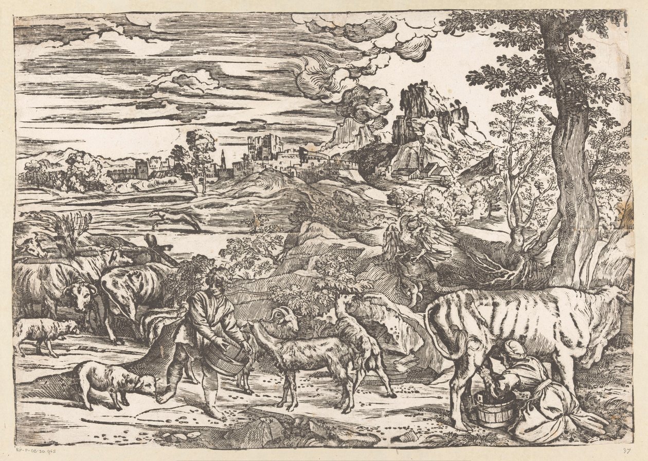 Landschaft mit Milchmädchen von Titiaan