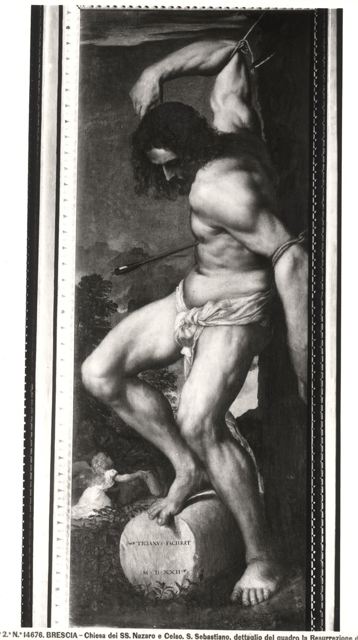 Averoldi-Polyptychon, Tafel mit dem Martyrium des Heiligen Sebastian, 1522 (Detail) von Tiziano Vecelli
