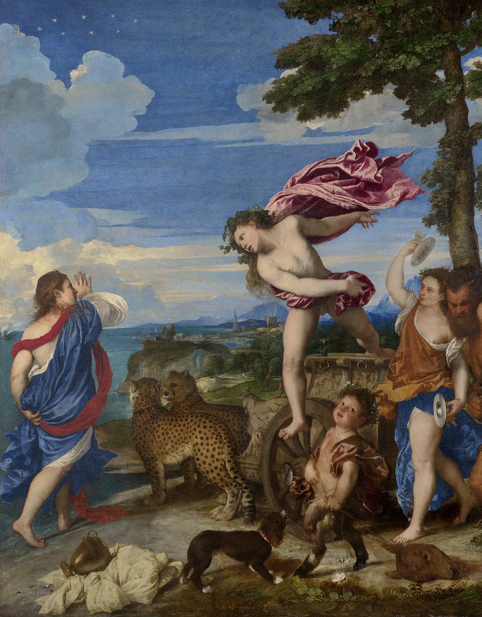 Bacchus und Ariadne, 1520-23 (vor der Restaurierung) (Detail) von Tiziano Vecelli