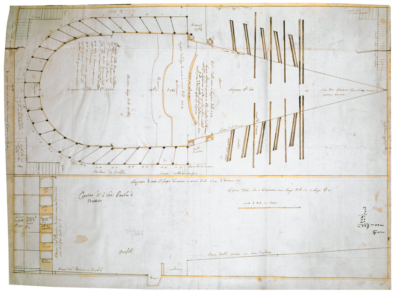 Grundriss für das Teatro Santi Giovanni e Paolo in Venedig, entworfen von Carlo Fontana, 1654 von Tomaso Bezzi