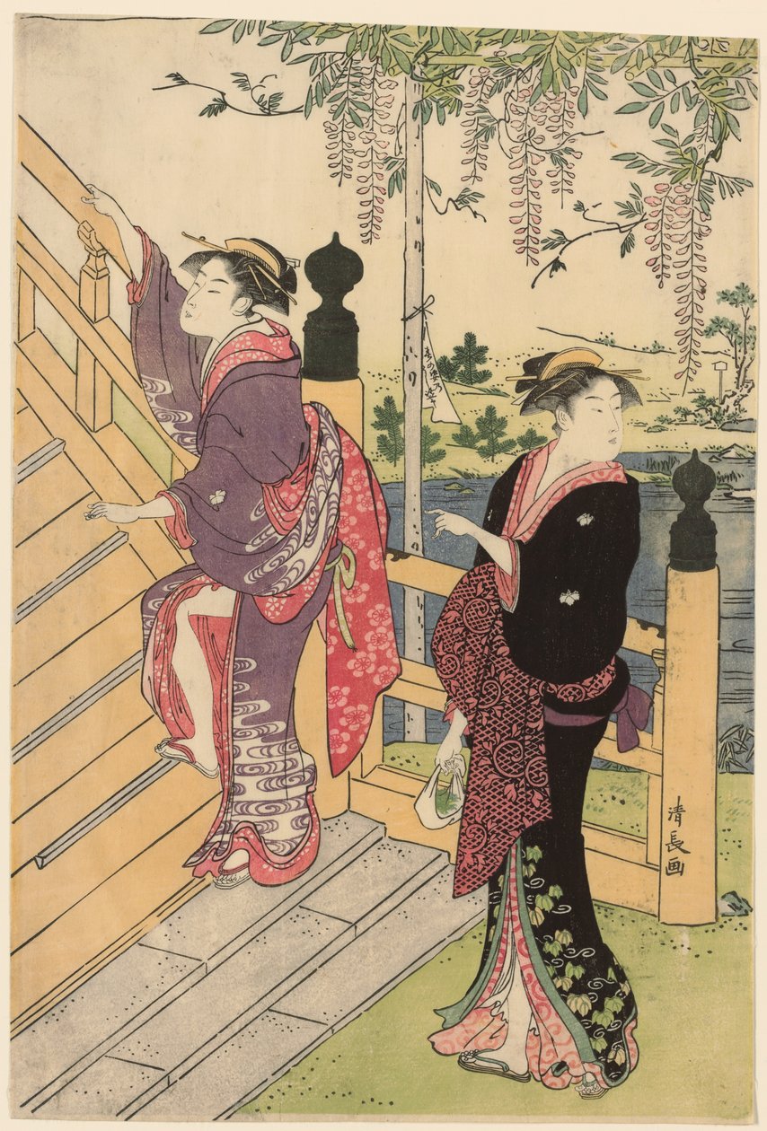 Bewunderung der Glyzinien am Kameido-Schrein von Torii Kiyonaga