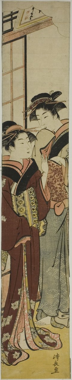 Geisha spricht mit ihrer Dienerin von Torii Kiyonaga