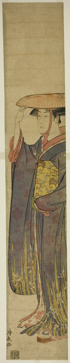 Junge Frau mit Hut von Torii Kiyonaga