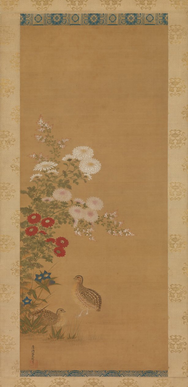 Wachtel und Herbstblumen, spätes 17. Jahrhundert von Tosa Mitsuoki