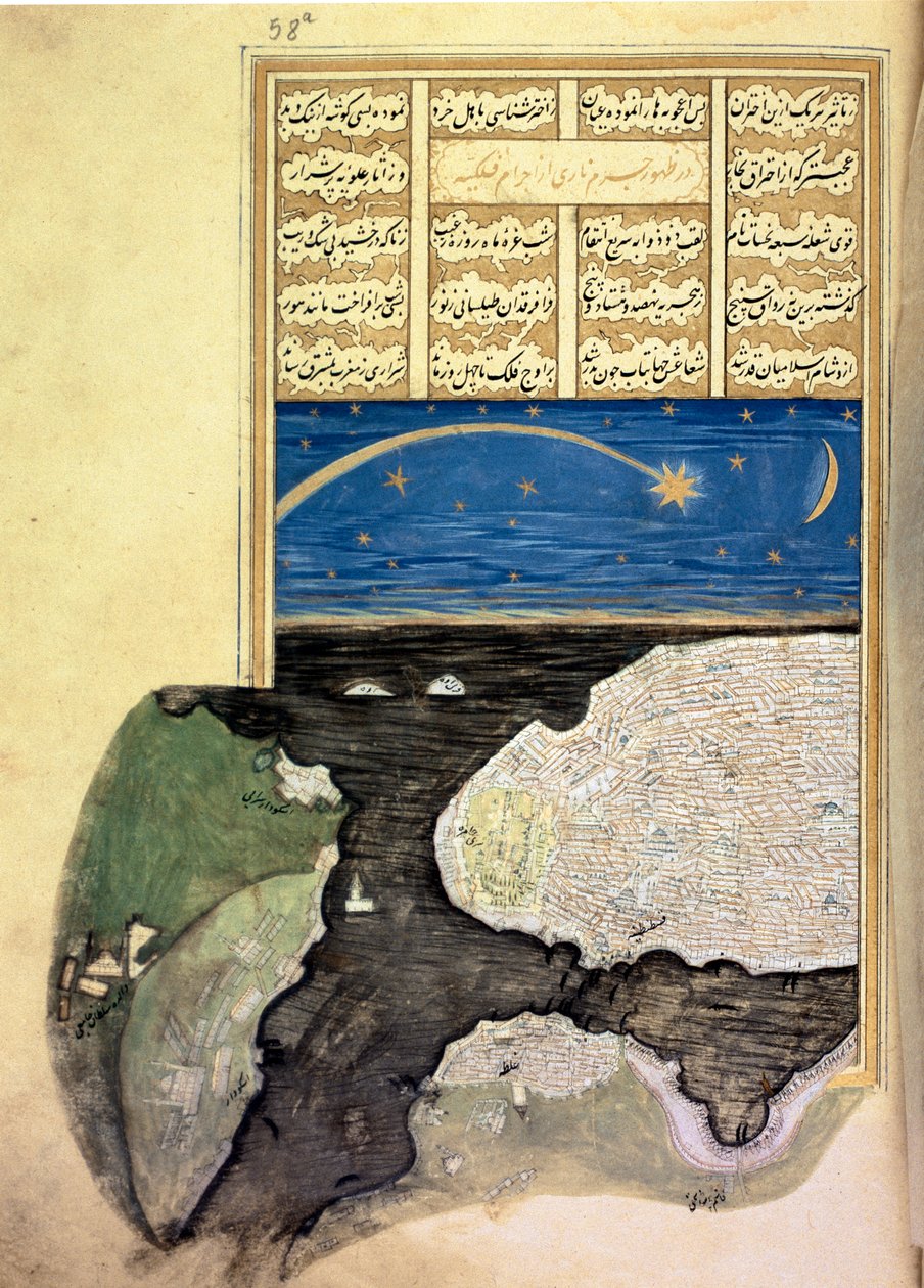 Der Große Komet über dem Goldenen Horn in Konstantinopel, aus dem Sehinsahname von Murad III, ca. 1581 von Turkish School
