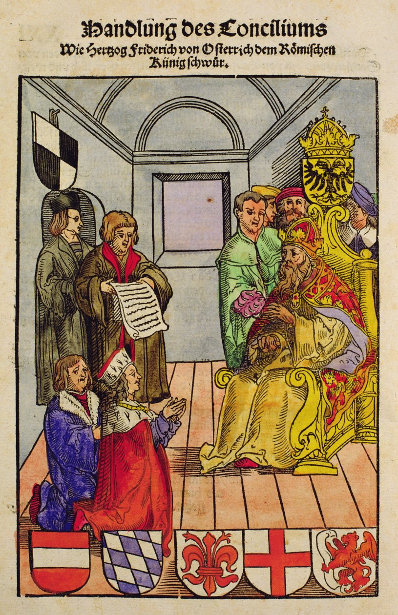 Friedrich IV., Herzog von Österreich, erklärt dem Kaiser auf dem Konzil von Konstanz seine Treue, aus 