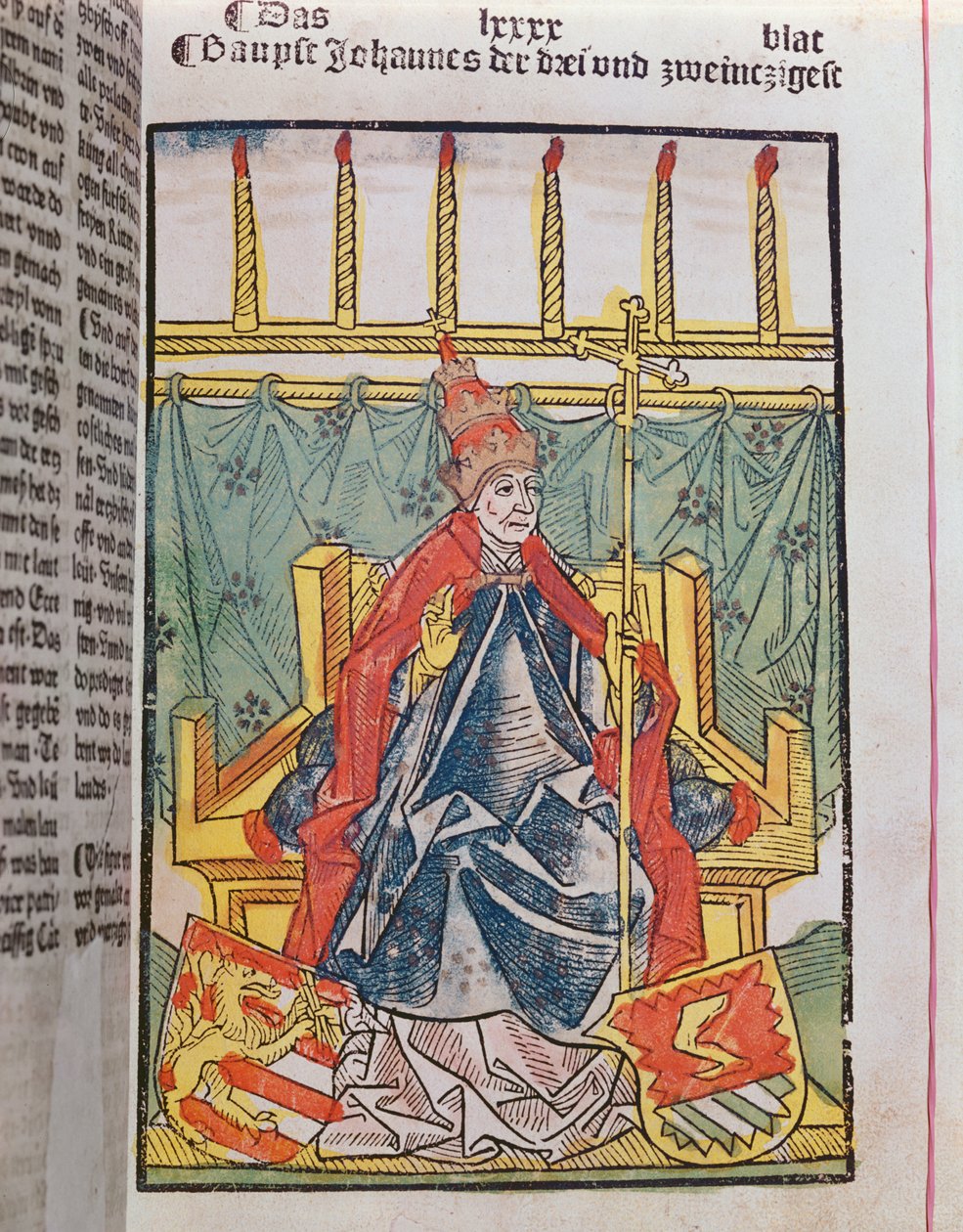 Der Gegenpapst Johannes XXIII. (ca. 1370-1419) auf dem Konzil von Konstanz (1414-18), 1483 (kolorierter Holzschnitt) von Ulrich von Richental