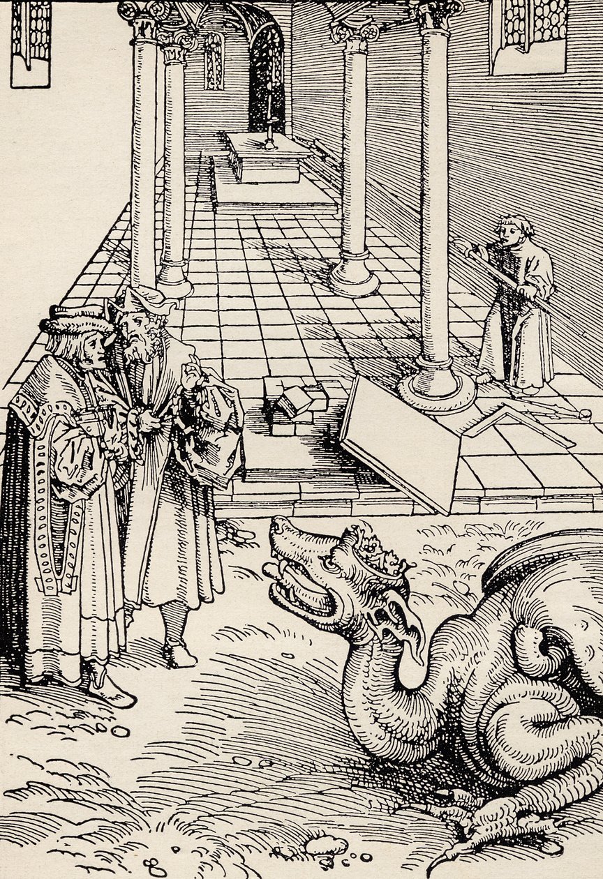 Bau des Tempels, nach einem Holzschnitt aus der Septemberbibel von Martin Luther, aus 