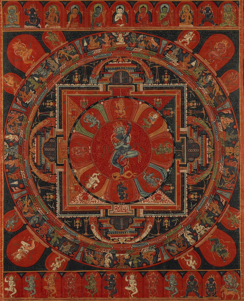 Neun-Gottheiten-Mandala des zweiarmigen Hevajra von Unbekannt Unbekannt