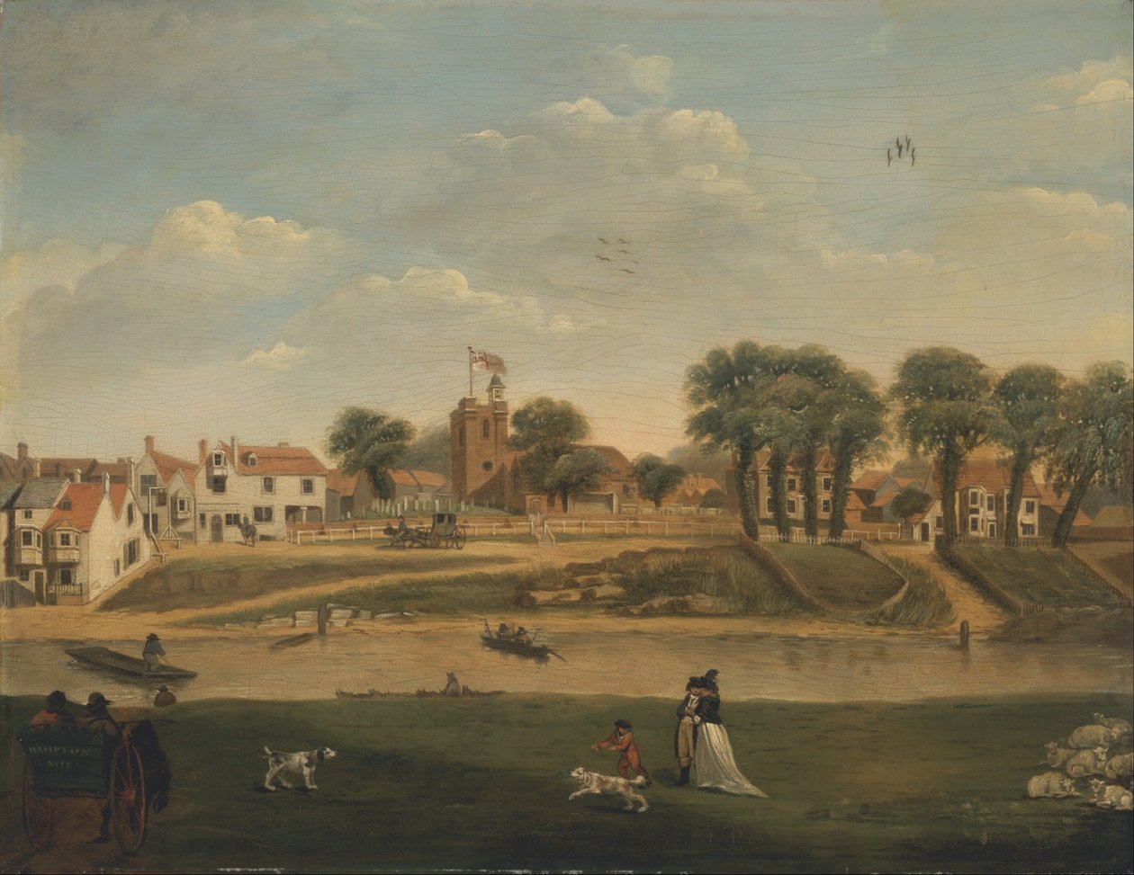 Die alte Pfarrkirche und das Dorf, Hampton-on-Thames, Middlesex, 18. Jahrhundert von Unbekannt Unbekannt