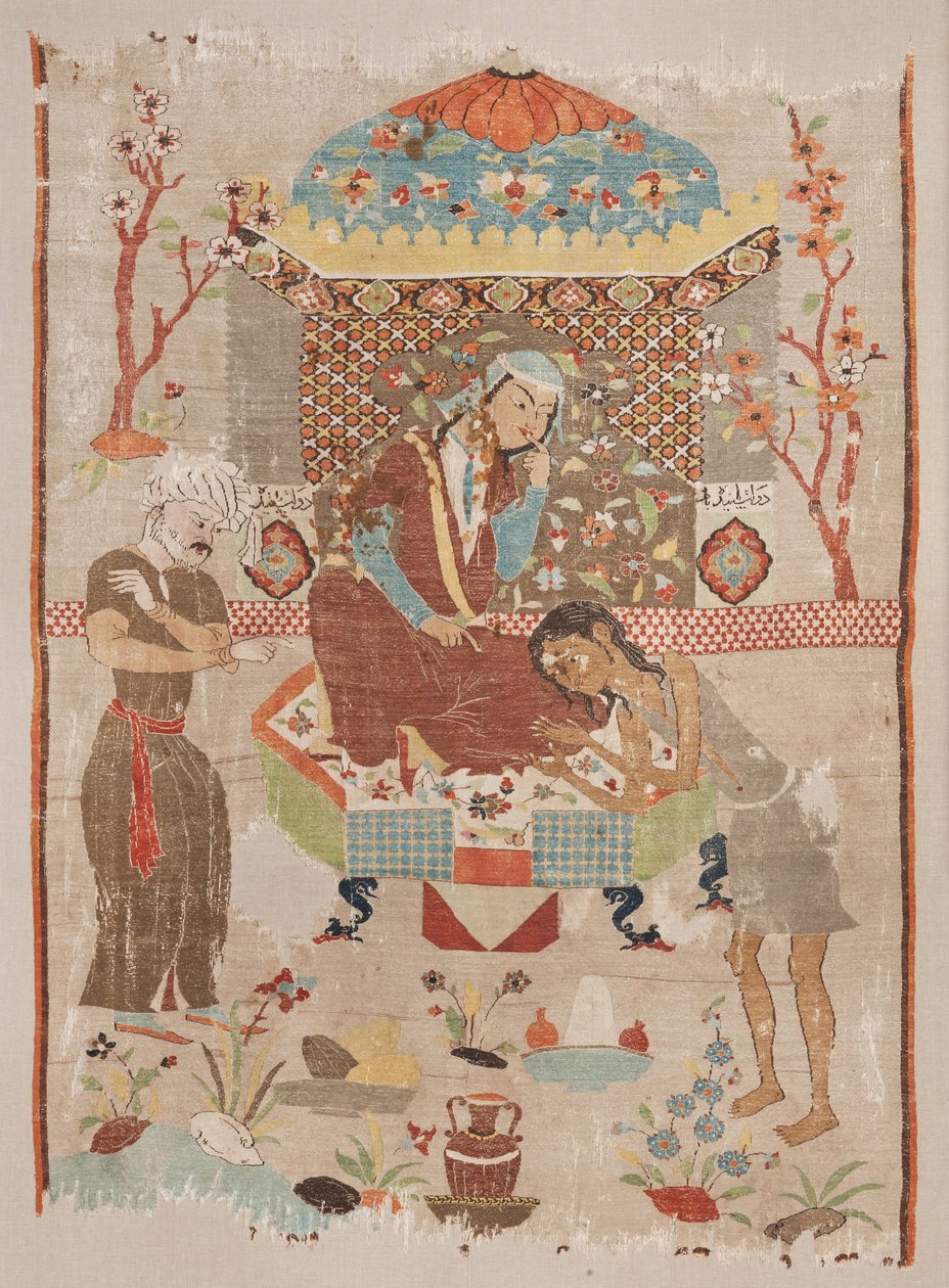 Seidentapisserie, die die Geschichte von Leila und Majnun darstellt von Unbekannt Unbekannt