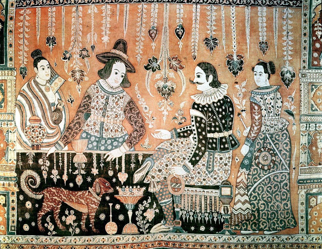Wandbehang, der frühe Händler nach Indien zeigt, indisch, spätes 16. Jahrhundert von Unbekannt Unbekannt