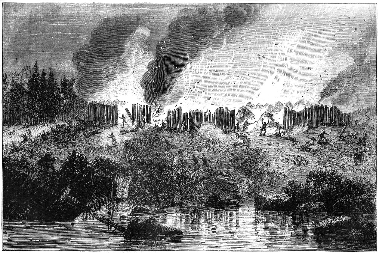 Angriff auf das Pequot-Fort, 1637, ca. 1880 von Unbekannt