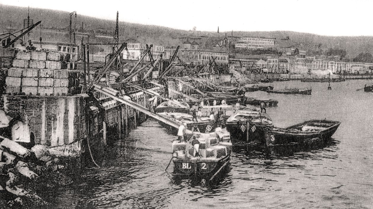Boote am Fluss Malecon, Valparaiso, Chile, ca. 1900er von Unbekannt